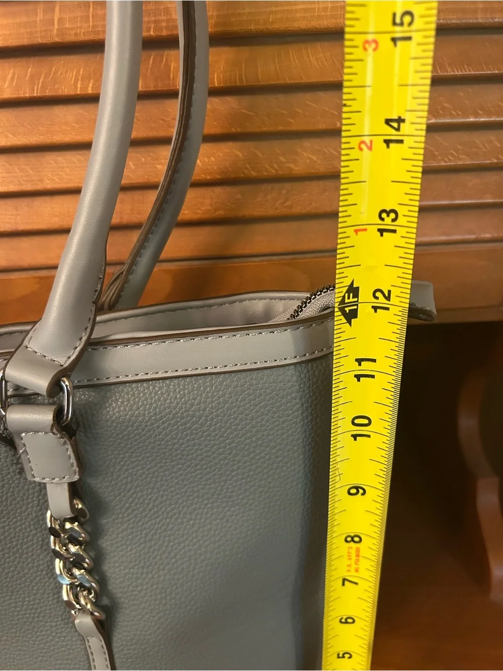 Ellen Tracy Light Blue-Gray Double-Handle Tote with Chain Accents
